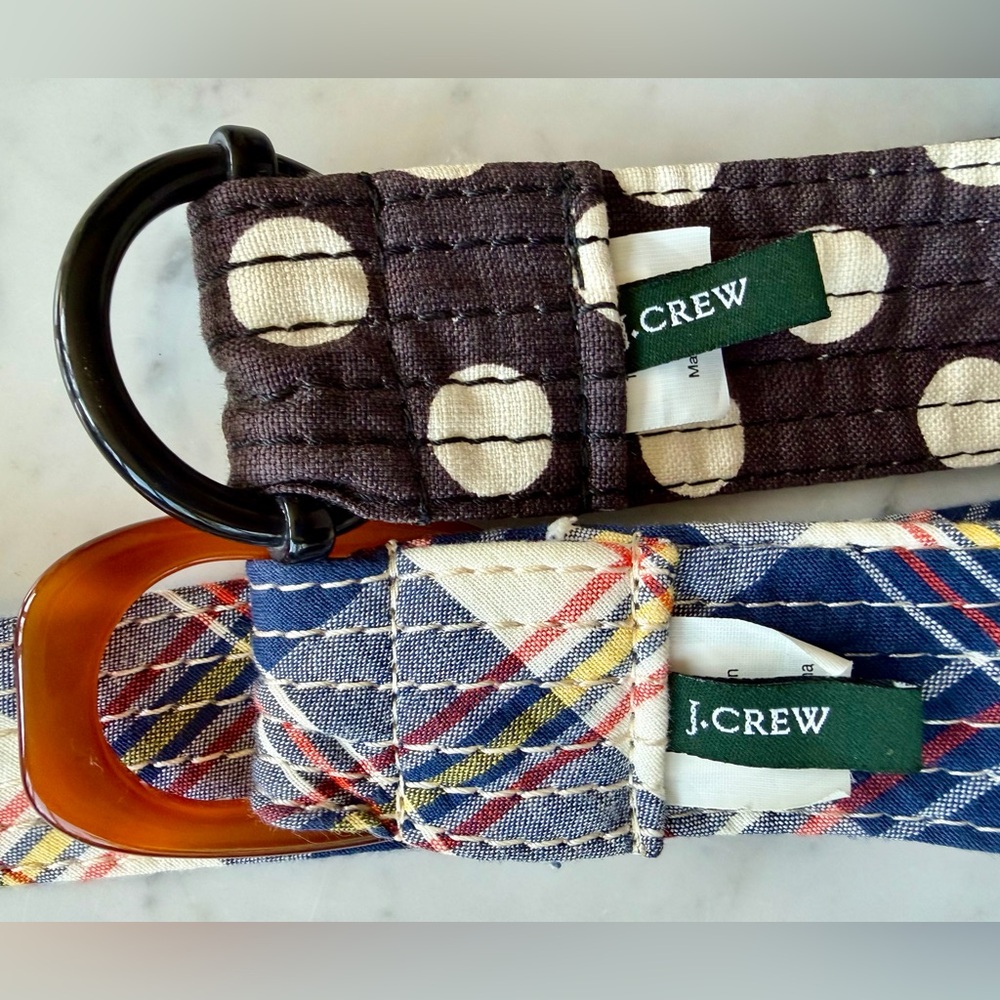 J Crew set of 2 fabric belts, plaid & polka dots, adjustable, S/M - Picture 7 of 10